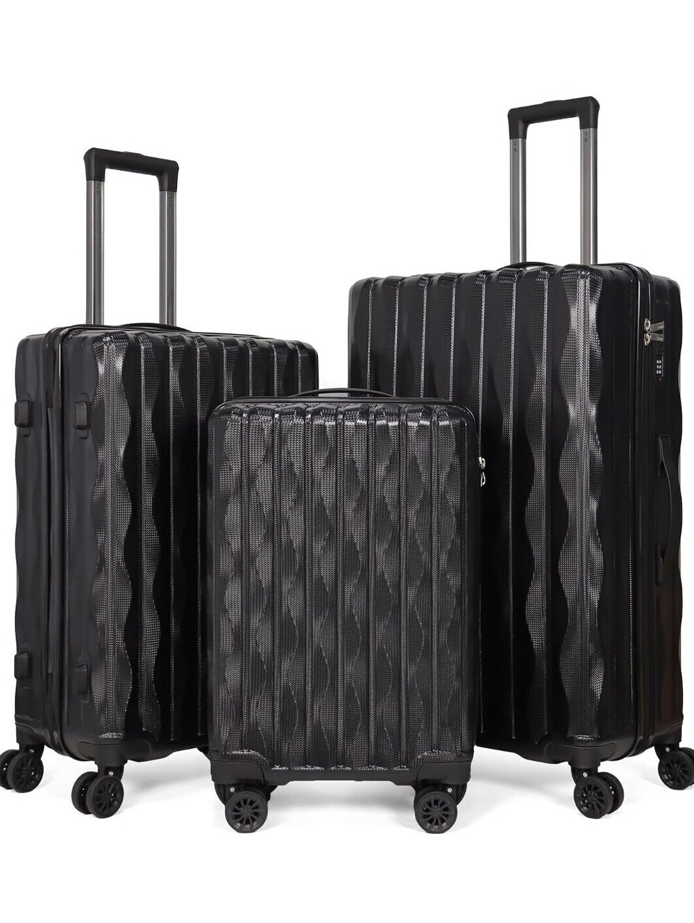 3-Piece Hardside Luggage Set Black Suitcases Spinner Wheels Lock Travel